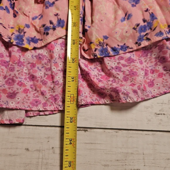 For Love Bell Floral Ruffle Mini Dress Medium NWT Pink Boho Layered V-Neck - Picture 4 of 12